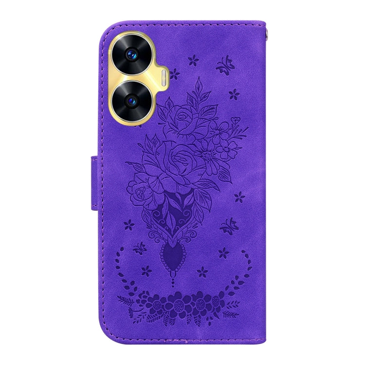 For Realme C55 Butterfly Rose Embossed Leather Phone Case
