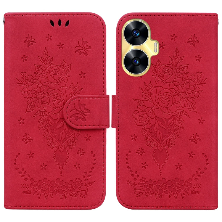 For Realme C55 Butterfly Rose Embossed Leather Phone Case