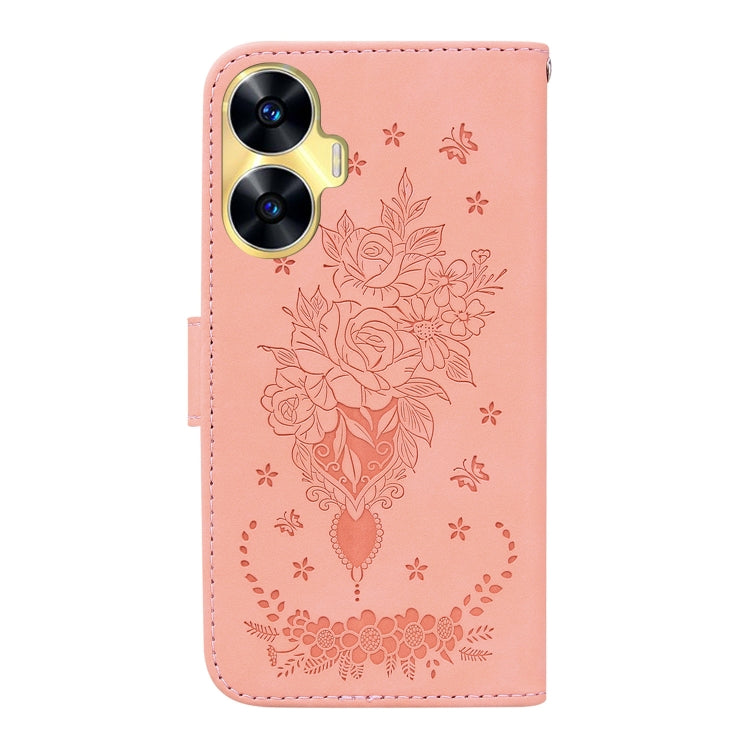 For Realme C55 Butterfly Rose Embossed Leather Phone Case