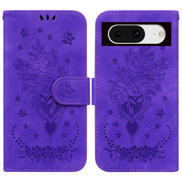 For Google Pixel 8 Butterfly Rose Embossed Leather Phone Case