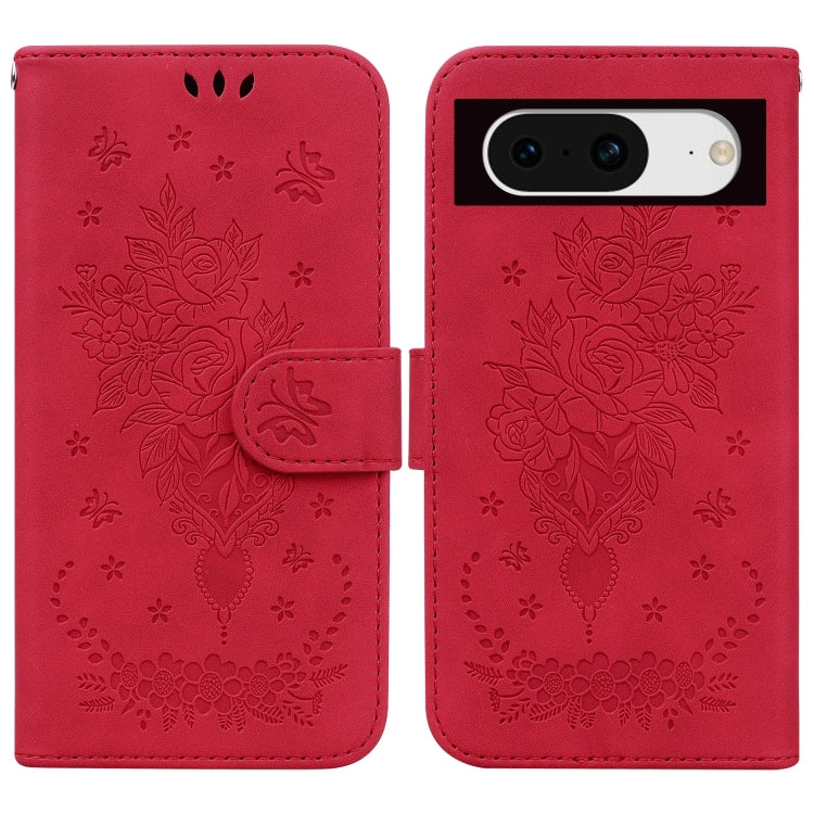 For Google Pixel 8 Butterfly Rose Embossed Leather Phone Case