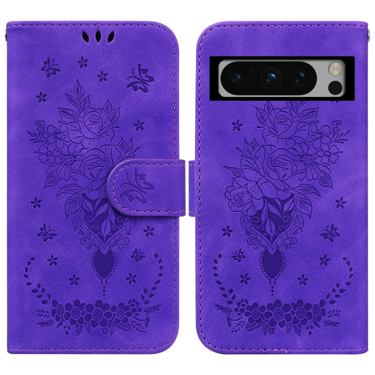For Google Pixel 8 Pro Butterfly Rose Embossed Leather Phone Case