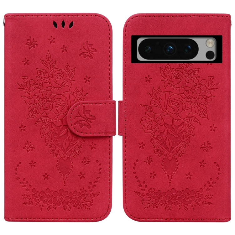 For Google Pixel 8 Pro Butterfly Rose Embossed Leather Phone Case