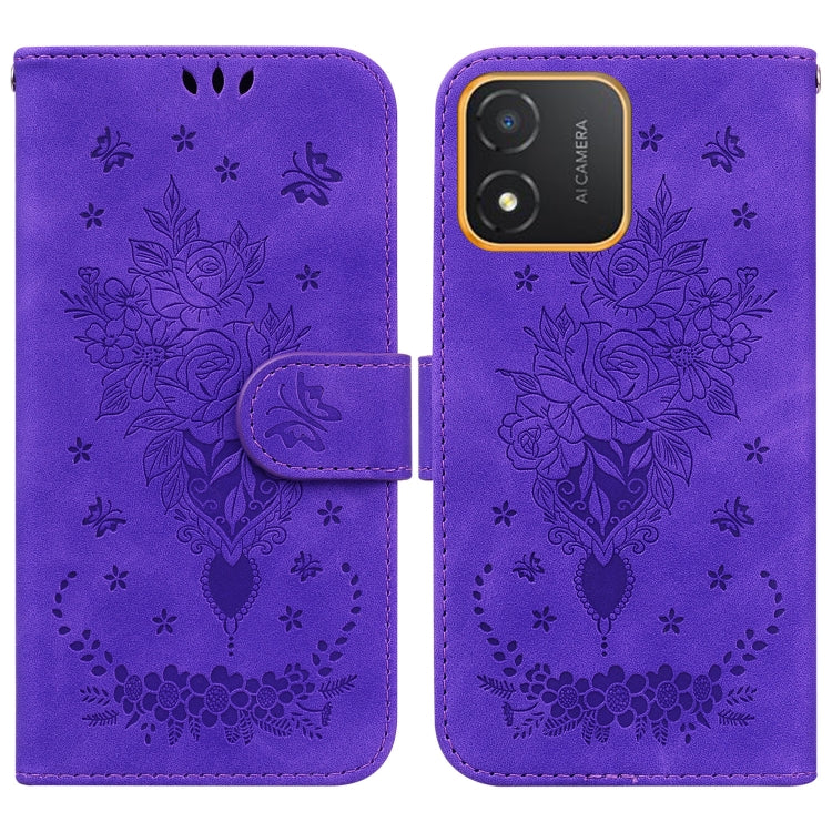For Honor X5 Butterfly Rose Embossed Leather Phone Case