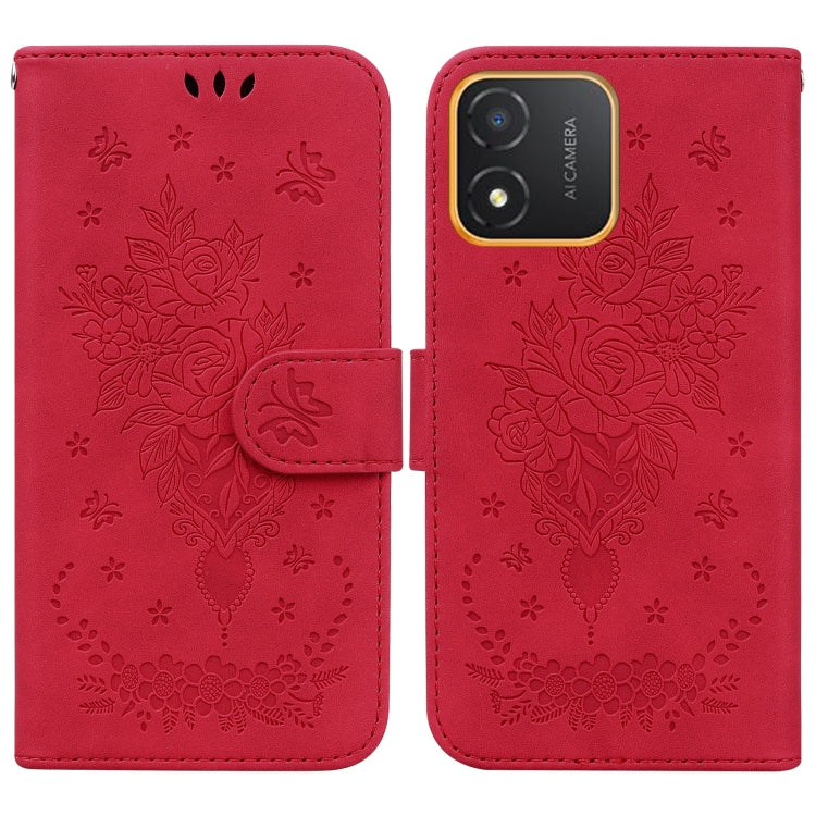 For Honor X5 Butterfly Rose Embossed Leather Phone Case