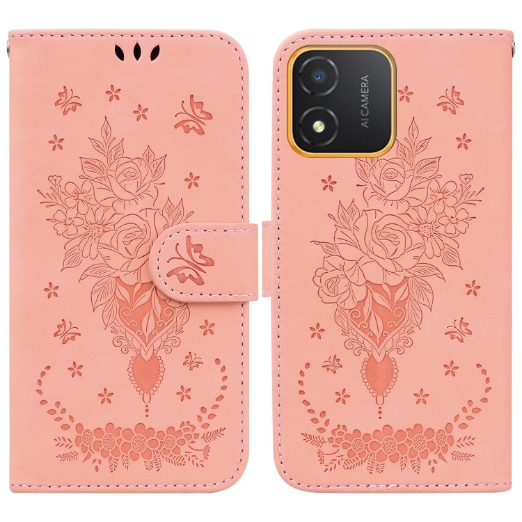 For Honor X5 Butterfly Rose Embossed Leather Phone Case