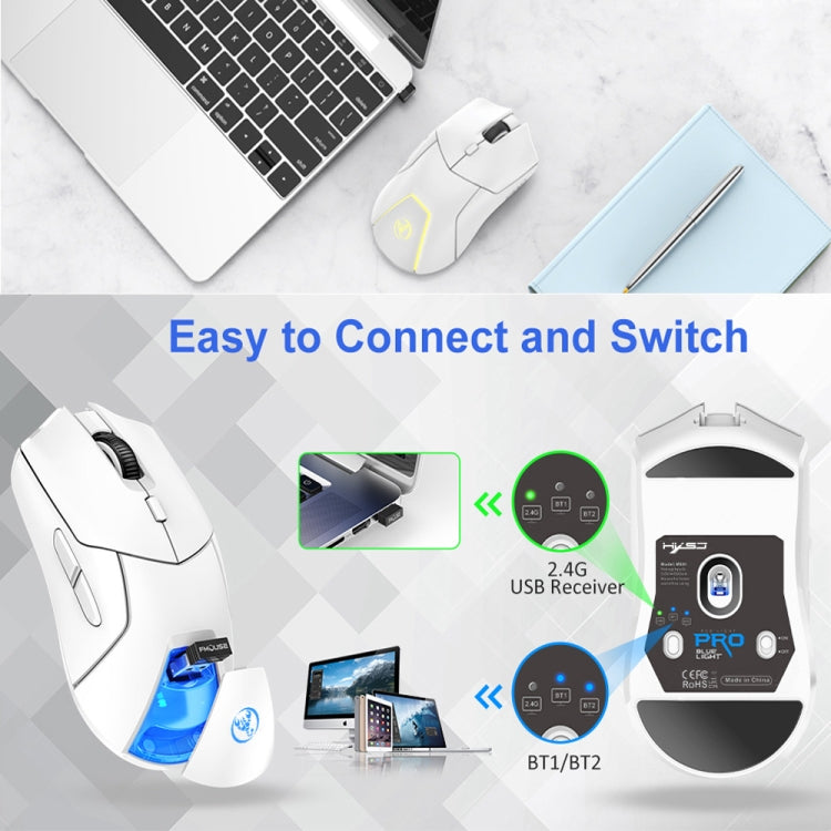 HXSJ T40 7 Keys 4000DPI Three-mode Colorful Backlight Wireless Gaming Mouse Rechargeable