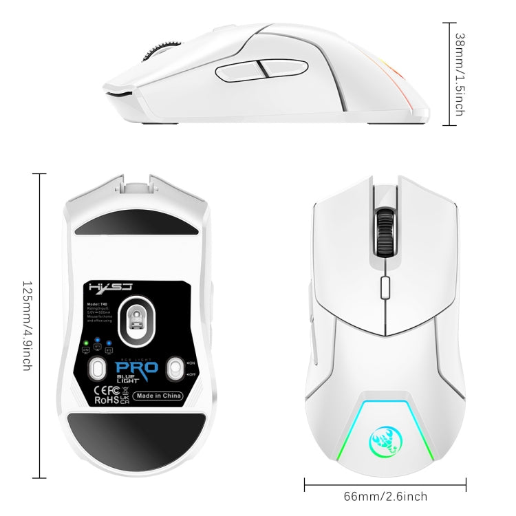 HXSJ T40 7 Keys 4000DPI Three-mode Colorful Backlight Wireless Gaming Mouse Rechargeable