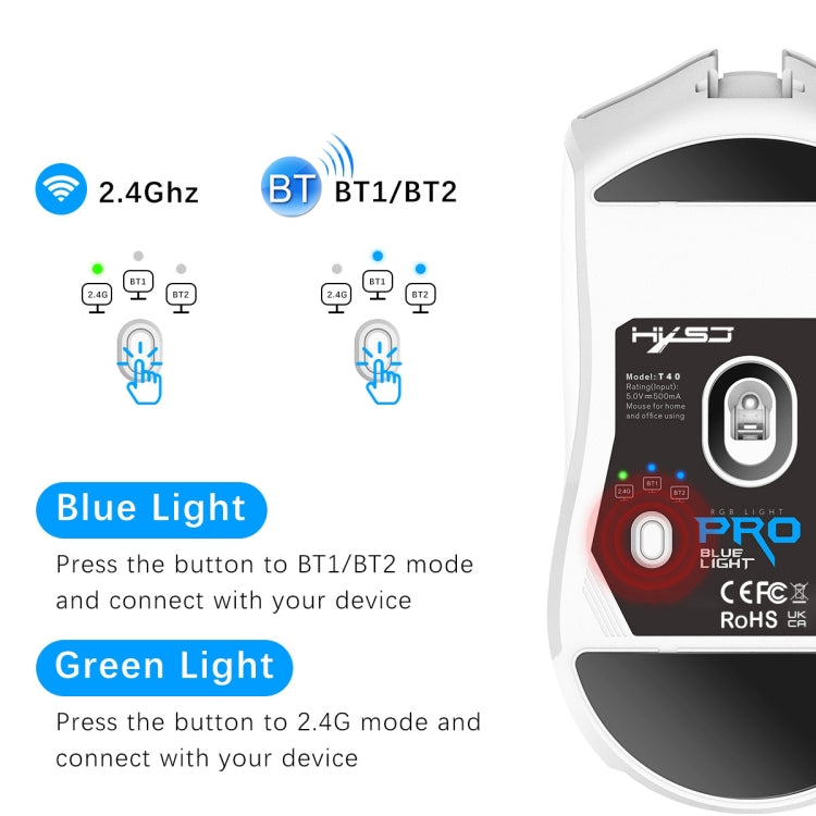 HXSJ T40 7 Keys 4000DPI Three-mode Colorful Backlight Wireless Gaming Mouse Rechargeable