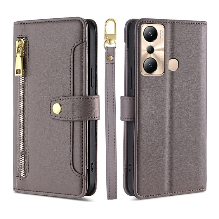 For Infinix Hot 20i Sheep Texture Cross-body Zipper Wallet Leather Phone Case