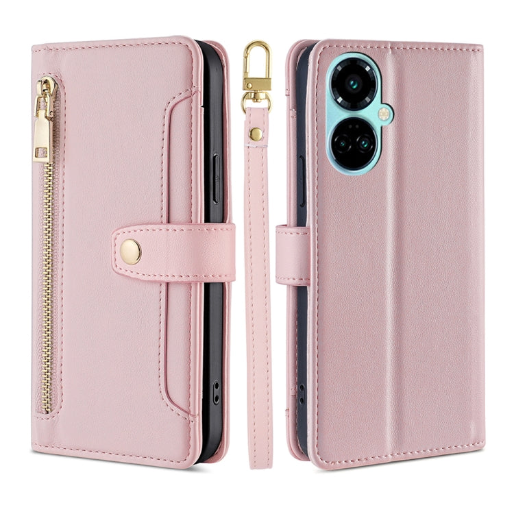 For Tecno Camon 19 / 19 Pro Sheep Texture Cross-body Zipper Wallet Leather Phone Case