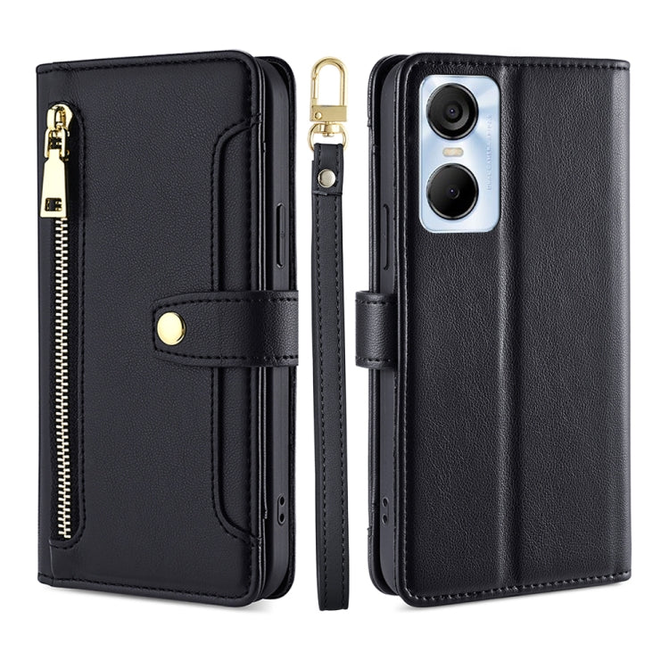 For Tecno Pop 6 Pro Sheep Texture Cross-body Zipper Wallet Leather Phone Case