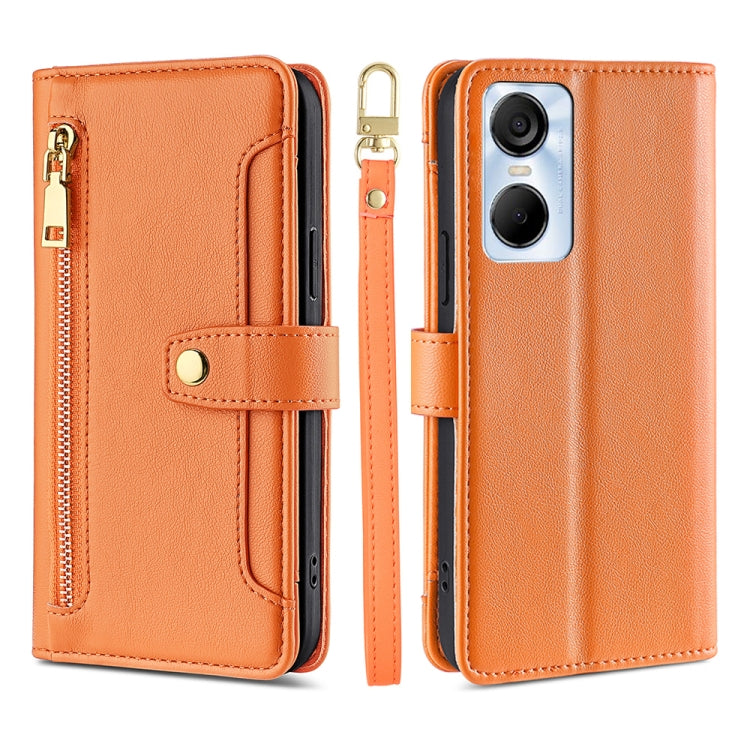 For Tecno Pop 6 Pro Sheep Texture Cross-body Zipper Wallet Leather Phone Case