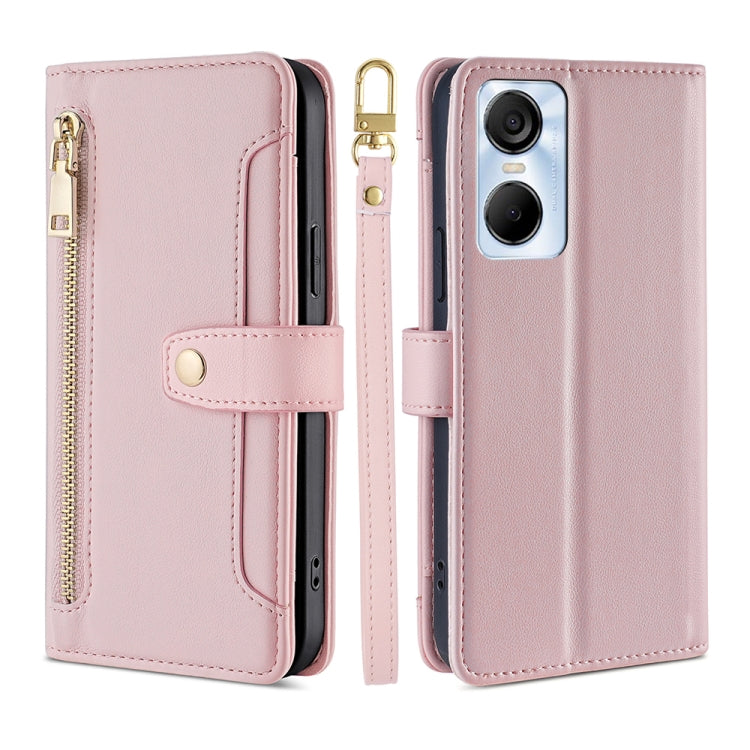For Tecno Pop 6 Pro Sheep Texture Cross-body Zipper Wallet Leather Phone Case