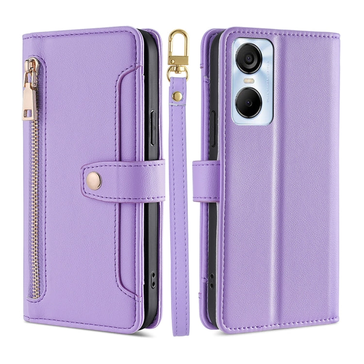 For Tecno Pop 6 Pro Sheep Texture Cross-body Zipper Wallet Leather Phone Case