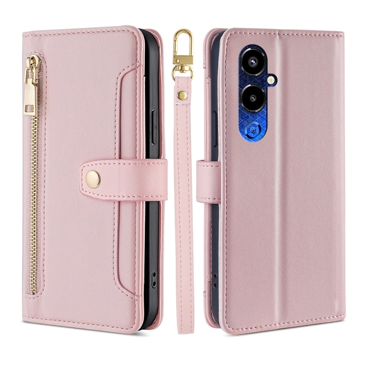 For Tecno Pova 4 Pro Sheep Texture Cross-body Zipper Wallet Leather Phone Case