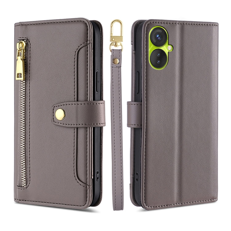 For Tecno Spark 9 Sheep Texture Cross-body Zipper Wallet Leather Phone Case