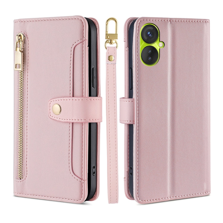 For Tecno Spark 9 Sheep Texture Cross-body Zipper Wallet Leather Phone Case