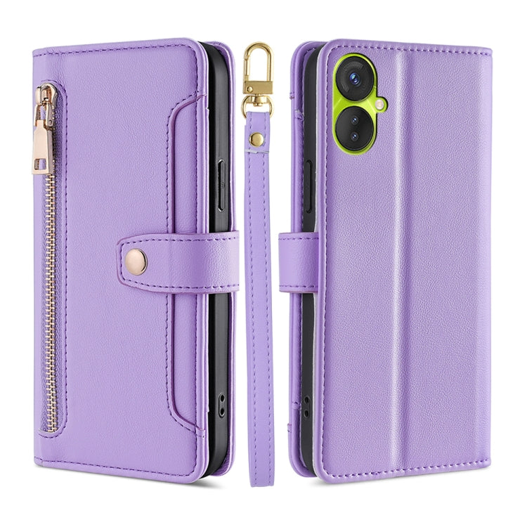 For Tecno Spark 9 Sheep Texture Cross-body Zipper Wallet Leather Phone Case