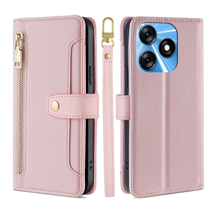 For Tecno Spark 10 4G Sheep Texture Cross-body Zipper Wallet Leather Phone Case