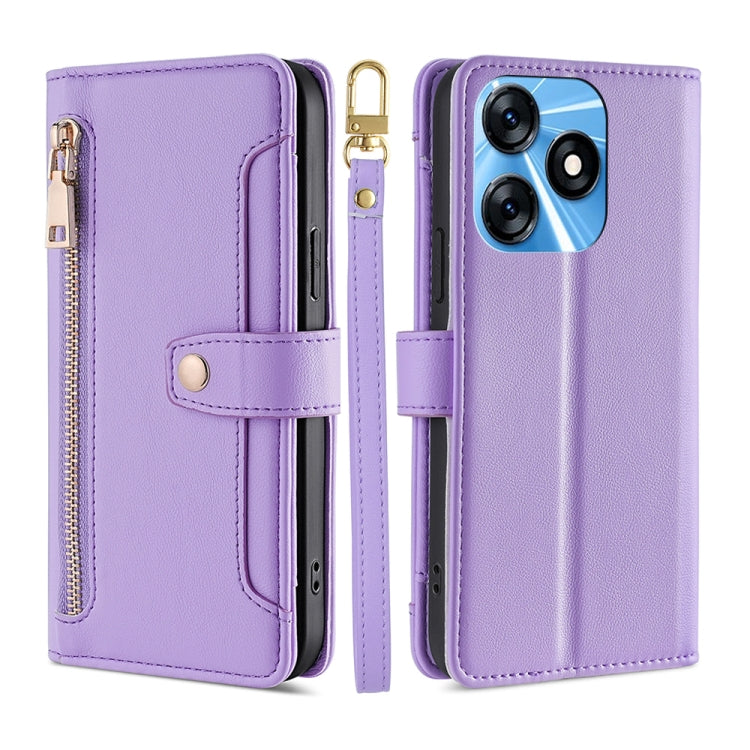 For Tecno Spark 10 4G Sheep Texture Cross-body Zipper Wallet Leather Phone Case
