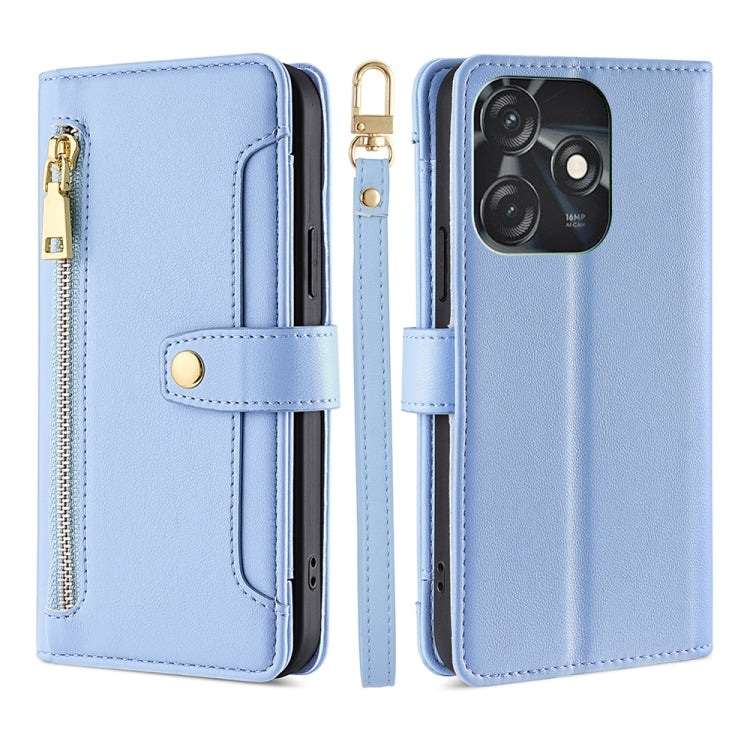 For Tecno Spark 10C Sheep Texture Cross-body Zipper Wallet Leather Phone Case