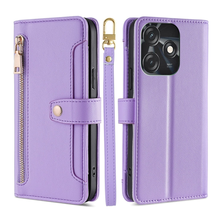 For Tecno Spark 10C Sheep Texture Cross-body Zipper Wallet Leather Phone Case