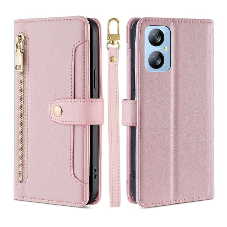For Blackview A52 Sheep Texture Cross-body Zipper Wallet Leather Phone Case