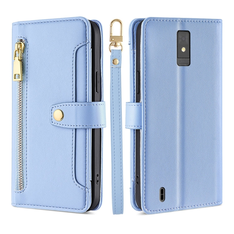 For ZTE Blade A32 Sheep Texture Cross-body Zipper Wallet Leather Phone Case