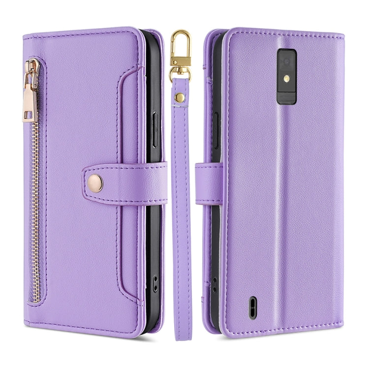 For ZTE Blade A32 Sheep Texture Cross-body Zipper Wallet Leather Phone Case