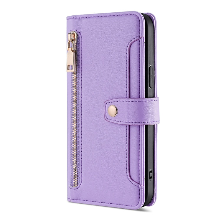 For ZTE Blade A32 Sheep Texture Cross-body Zipper Wallet Leather Phone Case
