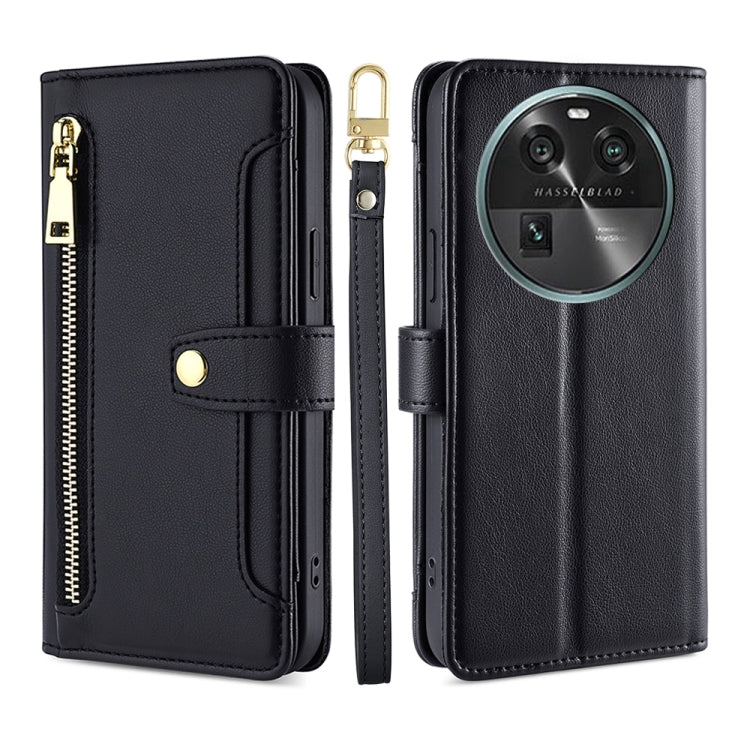 For OPPO Find X6 5G Sheep Texture Cross-body Zipper Wallet Leather Phone Case