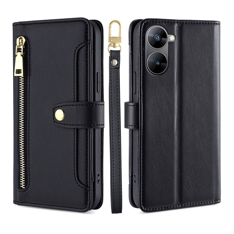 For Realme V30 5G / V30T Sheep Texture Cross-body Zipper Wallet Leather Phone Case