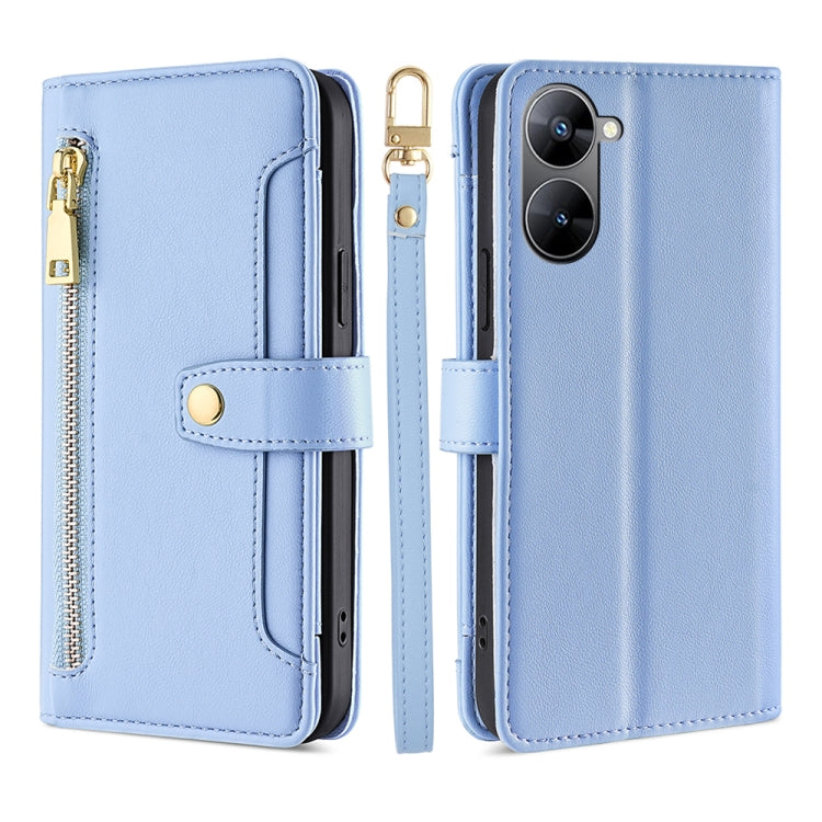 For Realme V30 5G / V30T Sheep Texture Cross-body Zipper Wallet Leather Phone Case