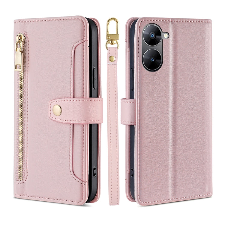 For Realme V30 5G / V30T Sheep Texture Cross-body Zipper Wallet Leather Phone Case