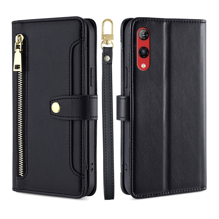 For Rakuten Hand 4G Sheep Texture Cross-body Zipper Wallet Leather Phone Case