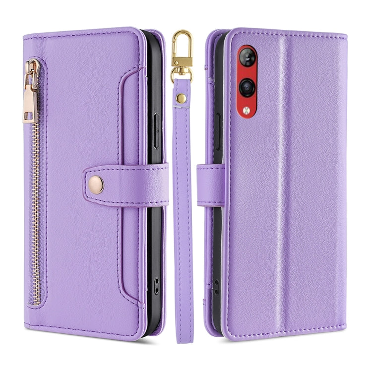 For Rakuten Hand 4G Sheep Texture Cross-body Zipper Wallet Leather Phone Case