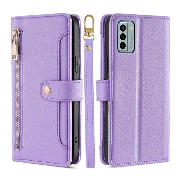 For Nokia G22 Sheep Texture Cross-body Zipper Wallet Leather Phone Case