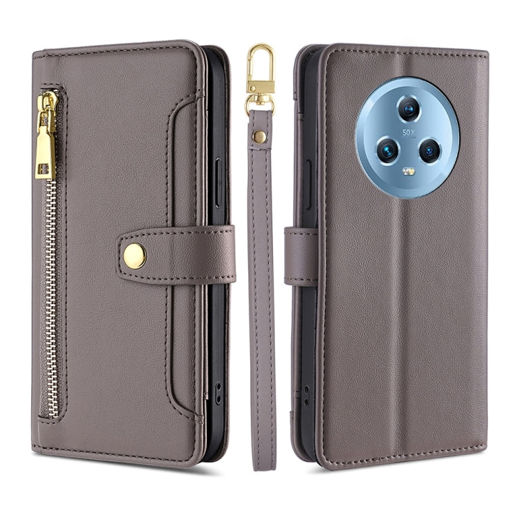 For Honor Magic5 Sheep Texture Cross-body Zipper Wallet Leather Phone Case