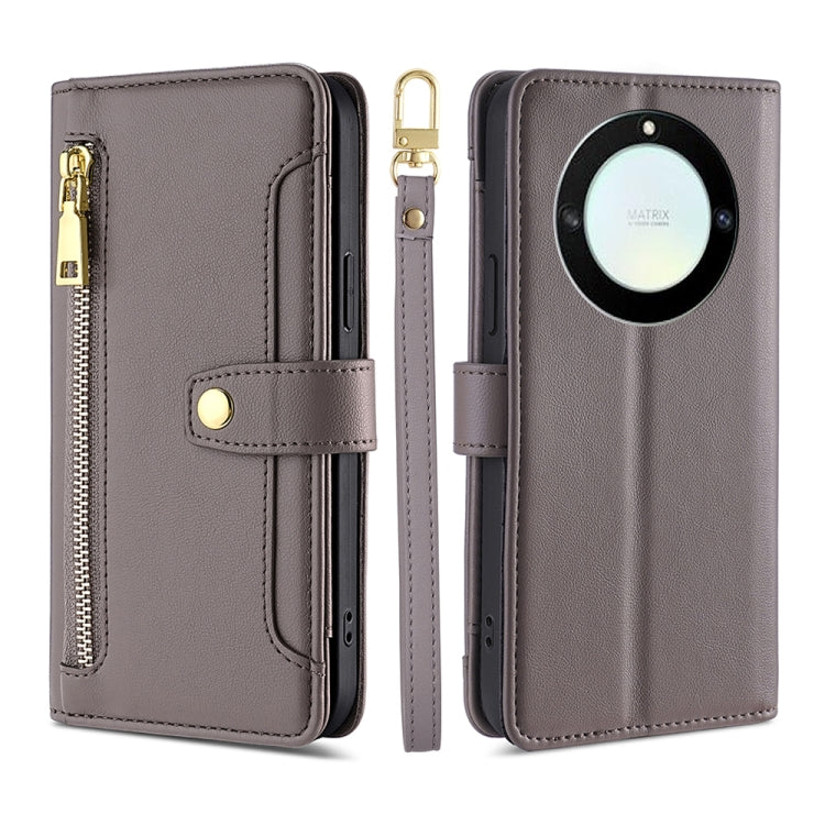 For Honor X40 Sheep Texture Cross-body Zipper Wallet Leather Phone Case