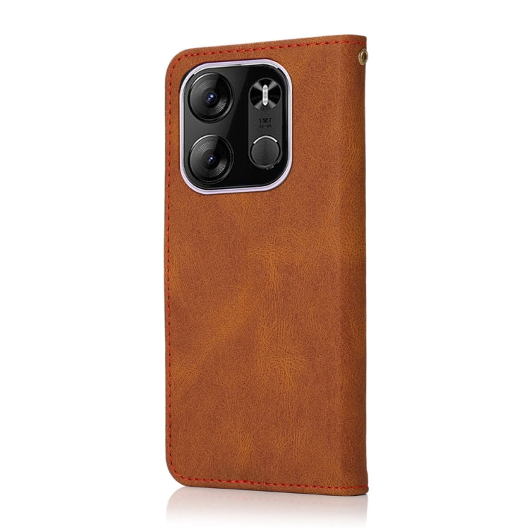 For Tecno Pop 7 Pro Dual-color Stitching Leather Phone Case
