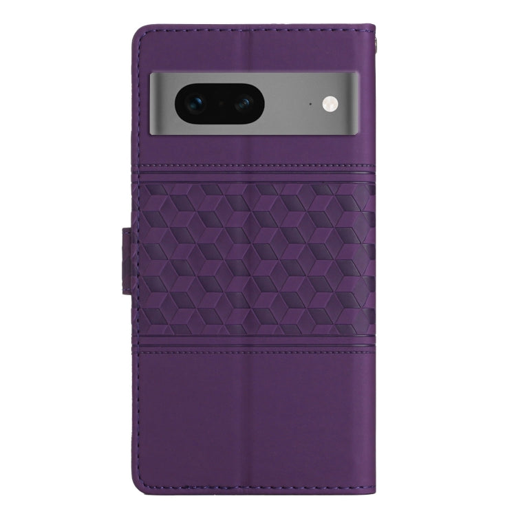 For Google Pixel 7 5G Diamond Embossed Skin Feel Leather Phone Case with Lanyard