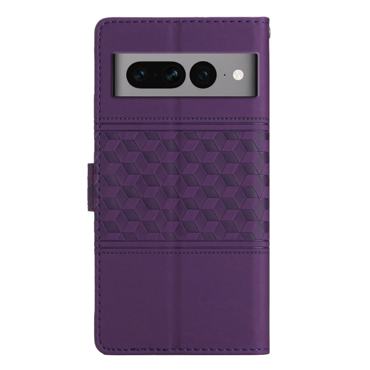 For Google Pixel 7 Pro 5G Diamond Embossed Skin Feel Leather Phone Case with Lanyard