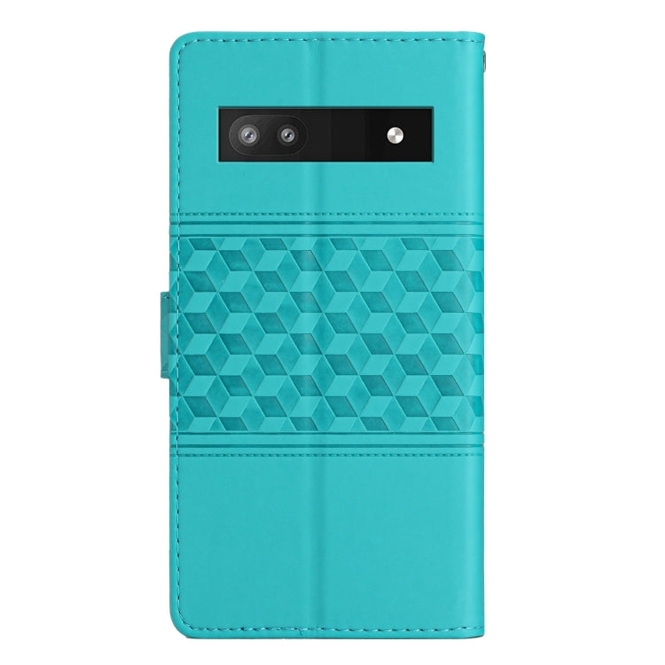 For Google Pixel 7a Diamond Embossed Skin Feel Leather Phone Case with Lanyard