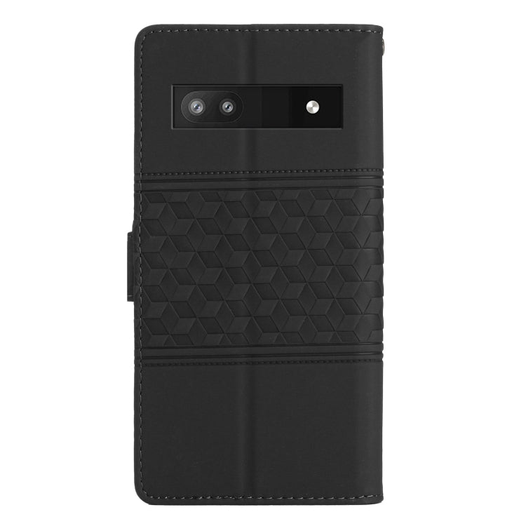 For Google Pixel 7a Diamond Embossed Skin Feel Leather Phone Case with Lanyard