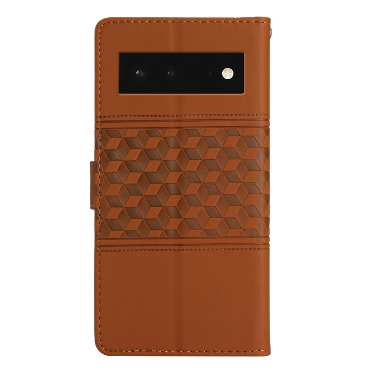 For Google Pixel 6 Diamond Embossed Skin Feel Leather Phone Case with Lanyard