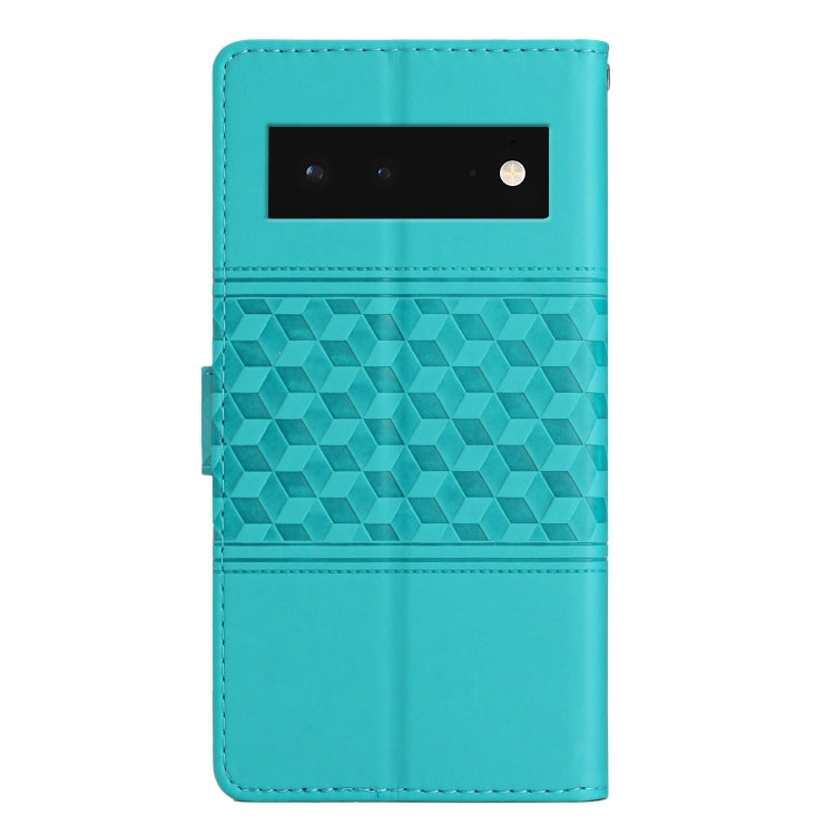 For Google Pixel 6 Diamond Embossed Skin Feel Leather Phone Case with Lanyard