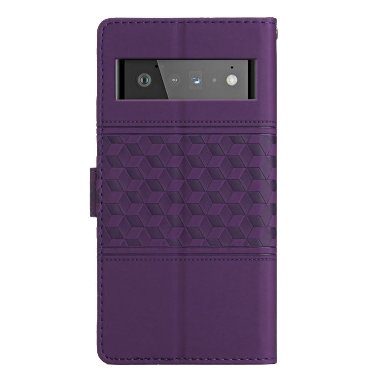 For Google Pixel 6 Pro Diamond Embossed Skin Feel Leather Phone Case with Lanyard