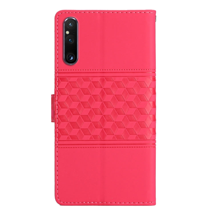 For Sony Xperia 1 V Diamond Embossed Skin Feel Leather Phone Case with Lanyard