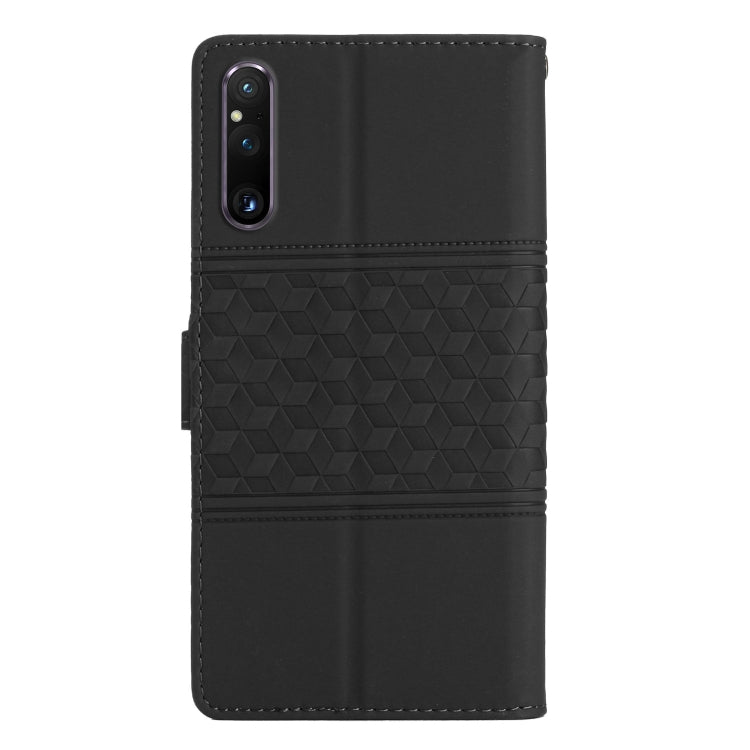 For Sony Xperia 1 V Diamond Embossed Skin Feel Leather Phone Case with Lanyard